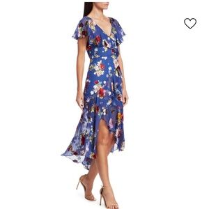 Alice + Olivia Blue Floral Asymmetrical Ruffle Dress